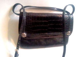 Brighton Croc &amp; Smooth Black Leather Small Crossbody Bag - £31.72 GBP