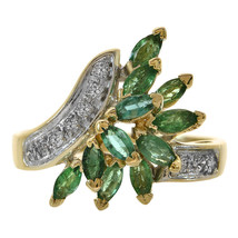 0.77 Carat Emerald &amp; 0.10 Carat Diamond Vintage Ring 14K Yellow Gold - £585.91 GBP