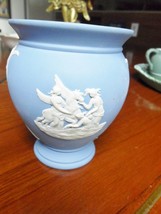 Wedgwood England blue Jasperware vase, white Greek cameo decor,  4&quot; - £43.47 GBP