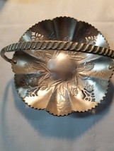 Vintage ~ Silver ~ Aluminum ~ Handled Dish/Tray ~ Floral Cut-Out Design  - $30.00