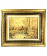 Vintage Lorenz Textured Print Rustic Cabin Woods River Scene Gold Frame ... - $81.99 CAD