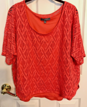 Ny Collections Orange Woman’s Lacy Pullover Top With Attached Under Tee Size Pxl - £9.31 GBP
