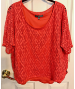 NY COLLECTIONS Orange Woman’s Lacy Pullover Top with Attached Under Tee ... - £9.34 GBP
