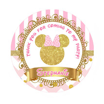 printed Gold Minnie Mouse Birthday circle round sticker  - $7.32