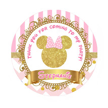 printed Gold Minnie Mouse Birthday circle round sticker  - £5.65 GBP