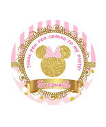 printed Gold Minnie Mouse Birthday circle round sticker  - £5.73 GBP