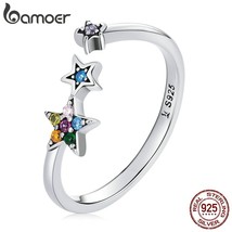 Authentic 925 Sterling Silver Rainbow Crystal Star Ring Women Sterling Silver Ad - £17.46 GBP