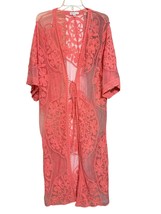 Roommates Womens Kimono Robe Coral Pink M See Through Floral Lace Cottag... - $24.63