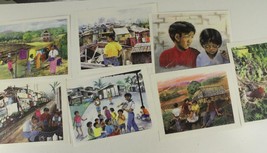 Vintage Folk Art Story Family Prints HARRIET DORAN Manila Philippines Thailand - £23.12 GBP