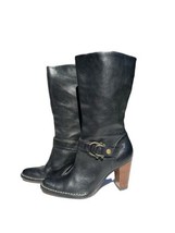 Frye 77351 Catherine 10 DBL Black Leather Pull On Mid Calf Boots Size 8.5M - £74.37 GBP