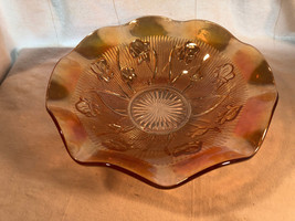 Iridescent Iris And Herringbone 11.5 Inch Ruffled Fruit Bowl Depression Glass - £14.00 GBP