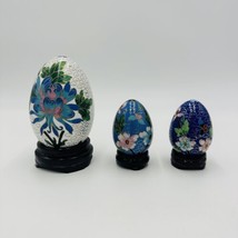 Cloisonné Chinese Easter Eggs Enamel Floral Butterfly Set Set of 3 Vintage - $822.02 MXN