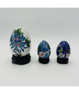 Cloisonné Chinese Easter Eggs Enamel Floral Butterfly Set Set of 3 Vintage