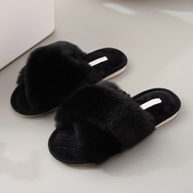  Winter House Women  Slippers Fuzzy Cross Band Open Toe Girls Shoes Non-slip Ind - £28.62 GBP