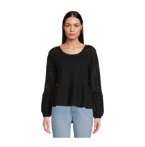 Time and Tru Womens 3XL XXXL Black Eyelet Long Sleeve Peplum Top NWT - $15.99
