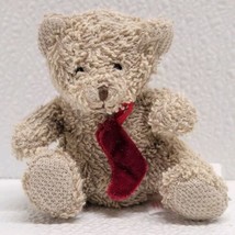 Russ Mini Beige Bear Plush With Red Christmas Stocking 3&quot; Terrycloth #4814 - £15.61 GBP