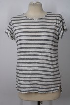 Vince S White Black Stripe Linen Knit Short Sleeve Cuffed Tee Top - £14.00 GBP