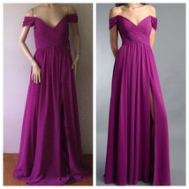 NEW BASIX Black Label Magenta Pleated Drop Shoulder Long Gown (Size 6) - £119.86 GBP