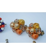 VTG 1950&#39;s Mid Century earrings**Pink Rose Glass**Multi Color Glass bead... - $301.77 MXN