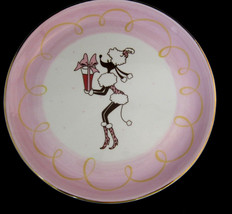 Pink Poodle Dog  Lunchen Plate Lady Poodle Comic Design 2 Black Gold White - £19.48 GBP