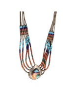 Navajo Edith James Sterling Silver Inlaid Gemstone Bead Necklace - $241.47 CAD