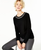 NEW CHARTERS CLUB 100% CASHMERE BLACK  EMBELLISHED SWEATER SIZE PXL PETI... - £68.26 GBP