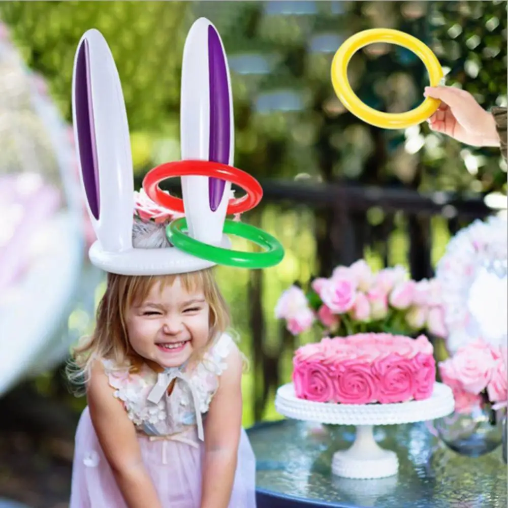 Easter Game PVC Inflatable Easter Rabbit Ears Hat Ring Toss For Kids Birthday - £9.45 GBP