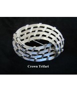 Crown TRIFARI Brooch Pin Brushed Silver Tone Oval Basket Weave 1960s Vin... - £19.65 GBP