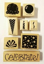 STAMPIN' UP! Mixed Lot 8 Rubber Ink Stamps 2001 Celebrate! Ice Cream Cone Stars+ - $15.99