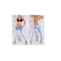 Mid Rise Skinny Jeans   cut out see through side lace - Sexy Tight Blue Jeans - £30.46 GBP