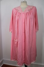 Vtg Shadowline L Pink Nylon Button Front House Dress Night Gown - $37.99
