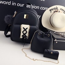 3Pcs/Set PU Leather Women Backpack Purse Girls Multi Purpose Lady Composite Bags - £32.21 GBP