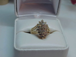14k 1.00Ct Diamond Marquise Cluster Cocktail Ring Mid Century Yellow Gol... - $940.49