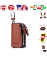 Luxury Leather Key Holder with Double Zipper &amp; 4 Keyrings - Unisex Design - $55.93 CAD