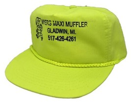 Vintage Myers Maxi Muffler Hat Cap Zipper Back Neon Yellow Rope Nissin One Size - £13.32 GBP