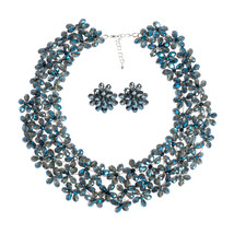 Radiant Blue Crystals Blooming Mini Floral .925 Jewelry Set - £55.22 GBP