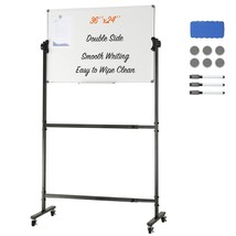 VEVOR Rolling Magnetic Whiteboard, Double-sided Mobile Whiteboard 36x24 Inches,  - $2,752.61 MXN
