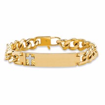 Mens 14K Gold Diamond Accent Cross 8.&quot; Personalized Bracelet Gp - £133.90 GBP