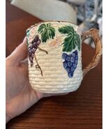 Takahashi San Francisco Grapes Basket Weave Mug Ceramic Hand Painted Japan - $12.00