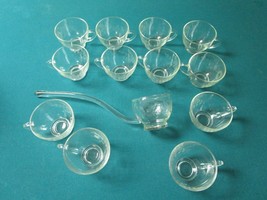 PUNCH CUPS SET 13 PCS ETCHED CUPS LADLE GLASS CHRISTMAS ORIGINAL - $79.37