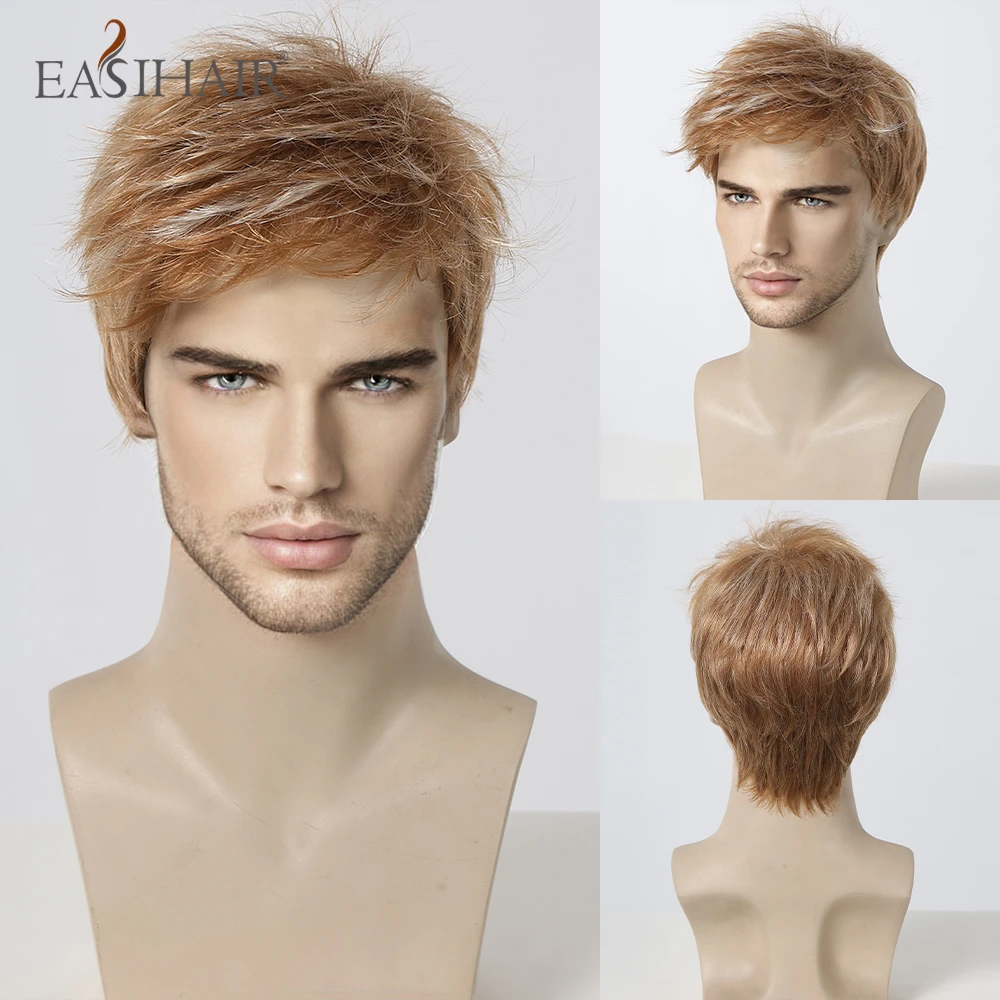 Synthetic Men Wigs Copper Brown Mixed Blonde Short Pixie Cut Mens Wig Layer - £13.05 GBP+