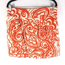 Merona Mini Skirt Pull On Pockets Paisley Pleated Cotton Stretch Orange Ivory L - £7.78 GBP