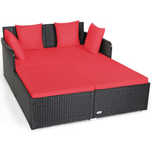 Outdoor Patio Rattan Daybed Thick Pillows Cushioned Sofa Furniture Red - $345.99
