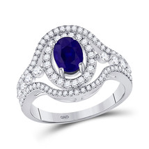 14kt White Gold Womens Oval Blue Sapphire Diamond Solitaire Ring 1-1/2 Cttw - £1,259.18 GBP