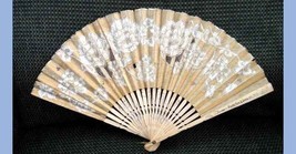 antique BURNS RICE paper and lace WOMANS HANDHELD FAN 6th &amp; 44th NEW YOR... - £68.18 GBP