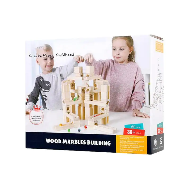 Wooden Marble Maze 65 Balls Wood Building Blocks Toys Game Marble Runs Toy Bead - £67.55 GBP