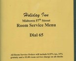 Holiday Inn Room Service Menu Midtown 57th Street Manhattan New York City  - $17.82