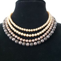 Vintage Multi 4 strand Graduated Faux Pearl Necklace Silver White Satin Finish - £9.53 GBP