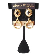 Vintage Monet Earrings Gold Black Dangle Door Knocker Jewelry Surgical S... - £14.34 GBP