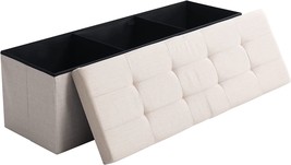 Cuyoca 45.3 Inches Storage Ottoman Bench Foldable Seat, Linen Fabric Beige - £57.98 GBP